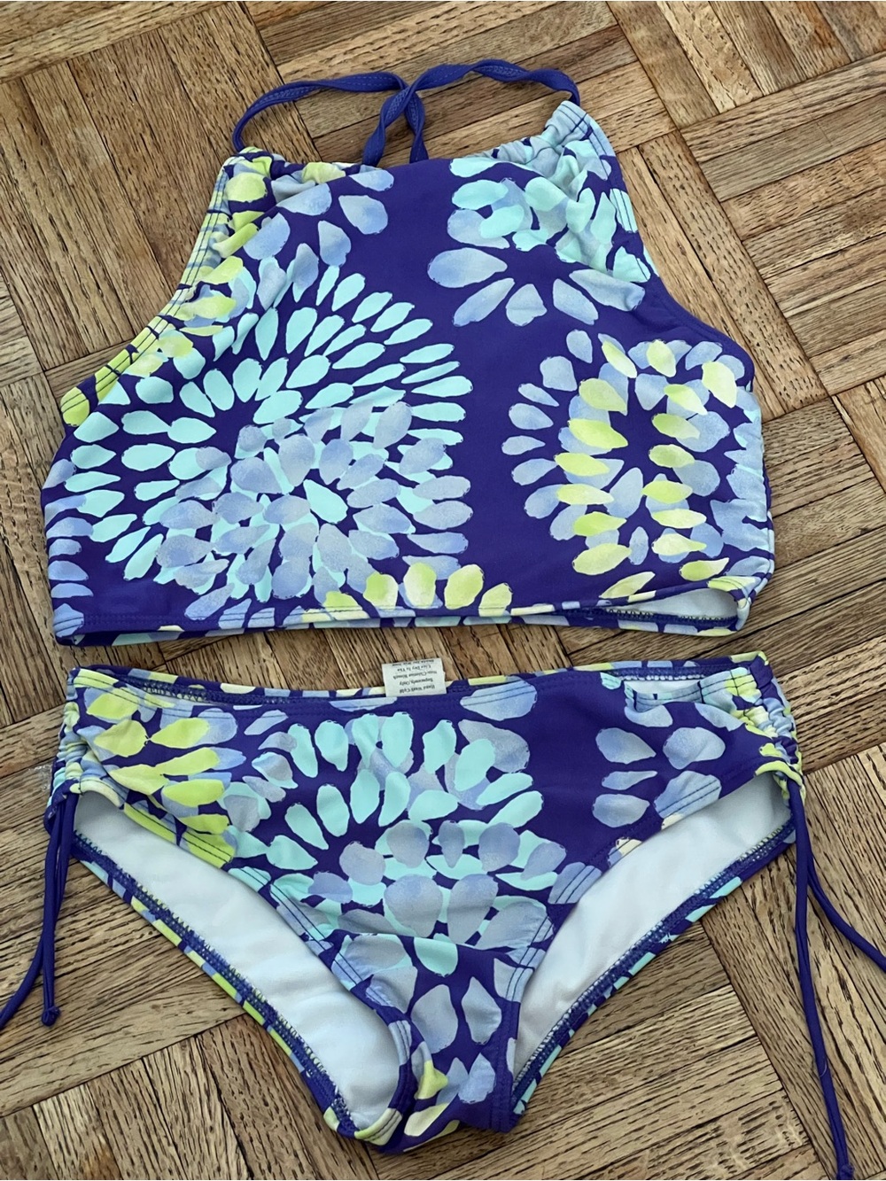 Girls' Kami Purple Floral High-Neck Two-Piece Swimsuit
